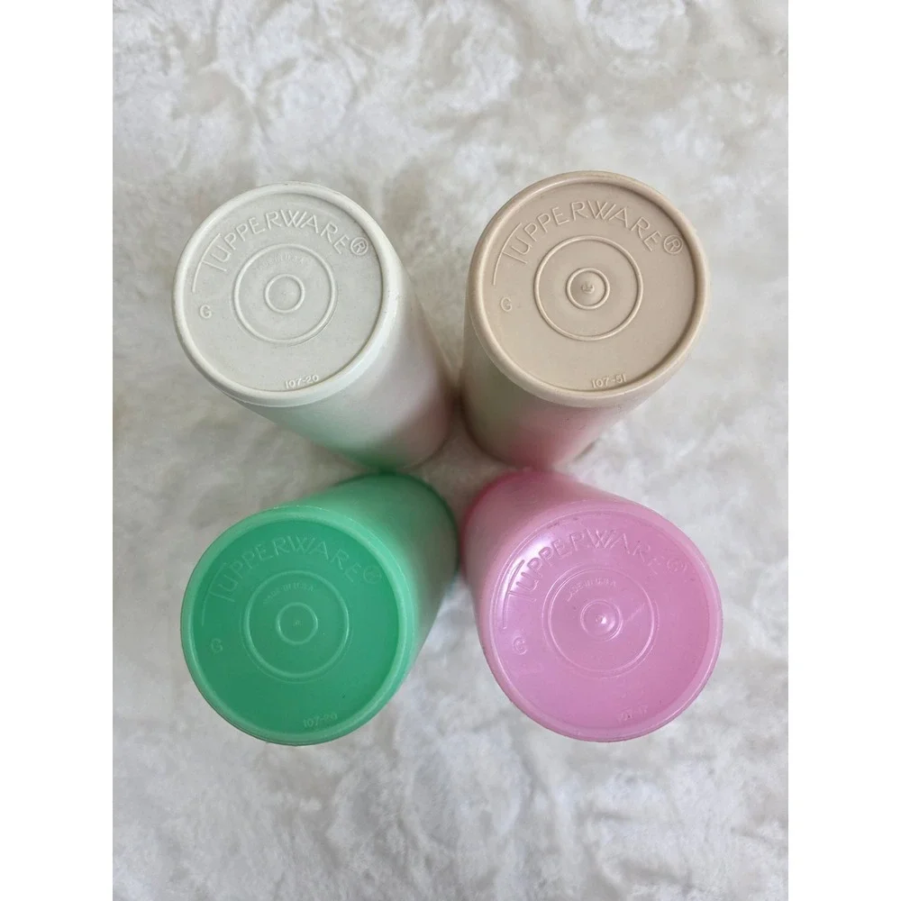 Tupperware Tumblers Set of 4 Pastel Pink Tan Cream‎ Green Vintage Plastic Cups